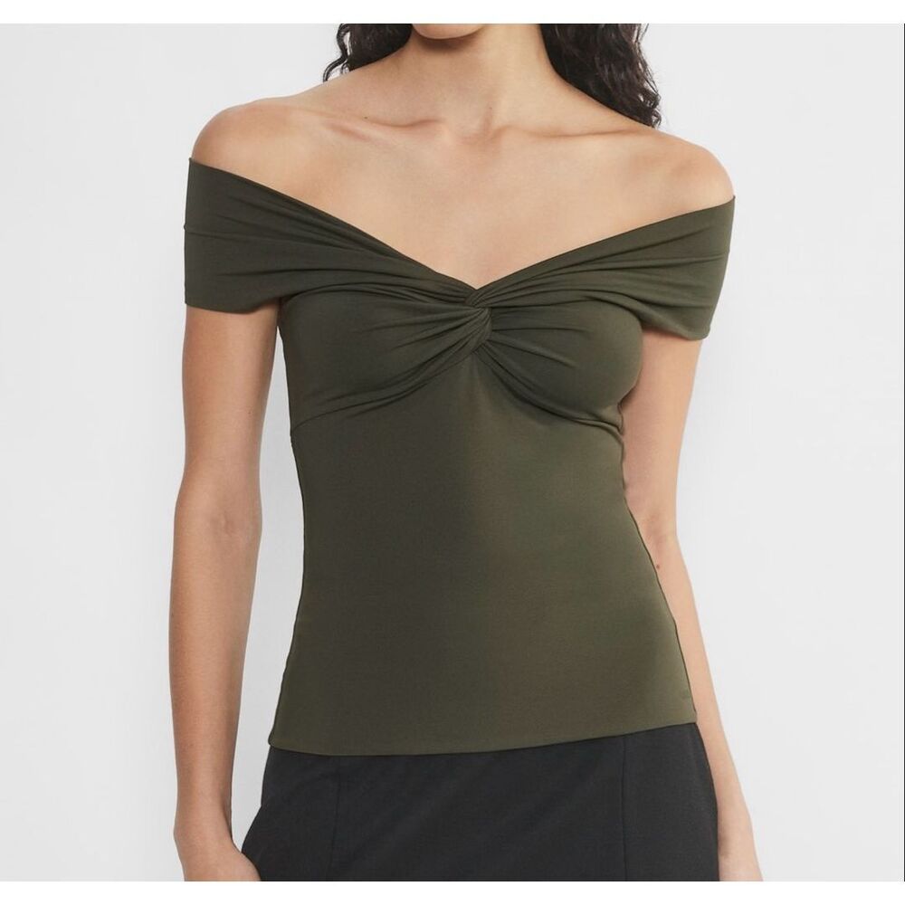 Aritzia Original Contour Twist Off Shoulder Top in olive green L NWOT